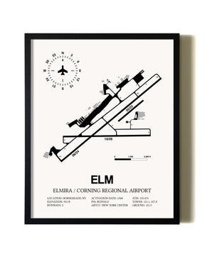 Framed Elmira / Corning Regional Airport wall art poster in black frame