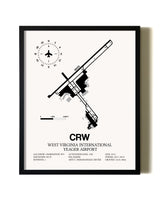 Framed West Virginia International Yeager Airport wall art poster in black frame