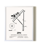 Zephyrhills Municipal Airport airport map poster in oak frame