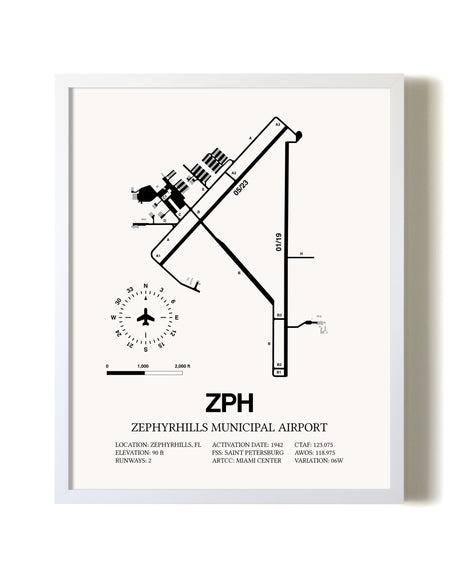 Zephyrhills Municipal Airport airport map poster in oak frame