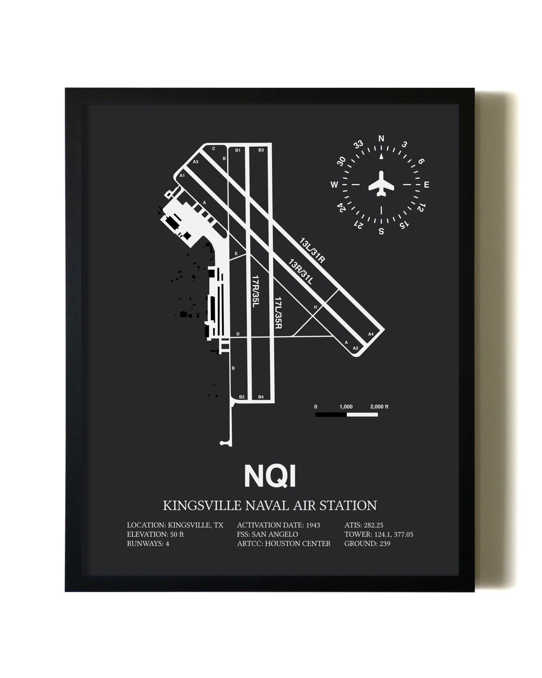 Unframed Kingsville Naval Air Station map print poster