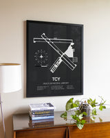 Gray Framed Tracy Municipal Airport wall art poster in black frame