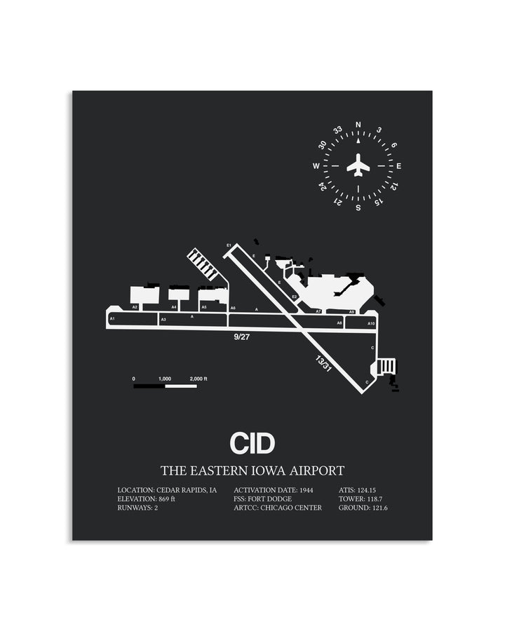 Gray Framed The Eastern Iowa Airport layout wall art poster