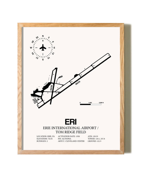 Erie International Airport / Tom Ridge Field framed print in natural wood frame