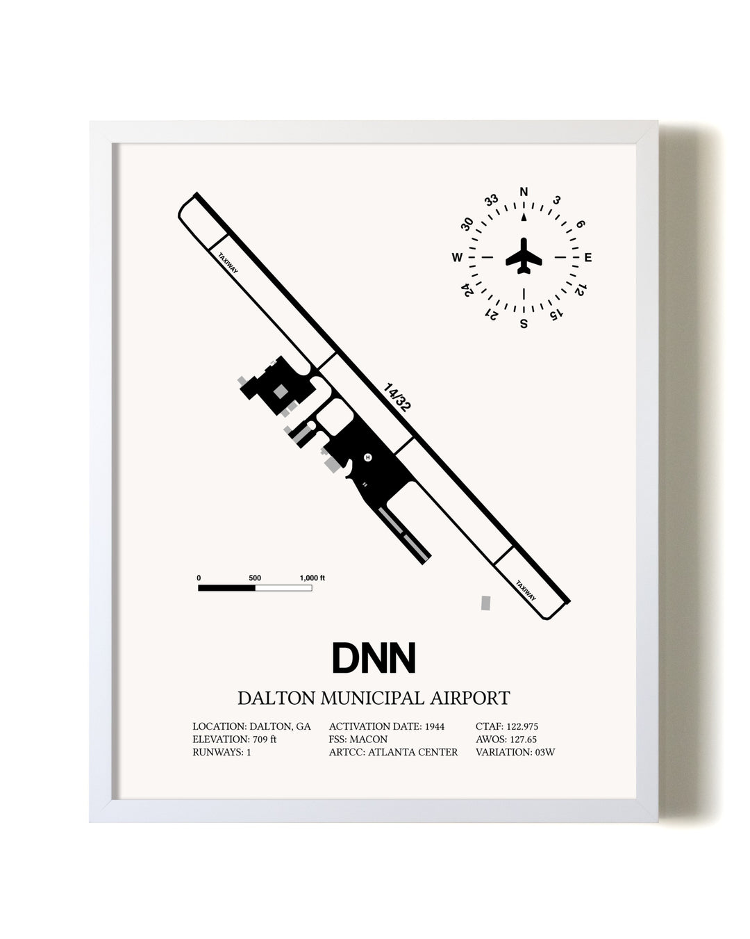 Dalton Municipal Airport airport map poster in oak frame