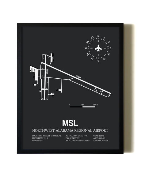 Unframed Northwest Alabama Regional Airport map print poster