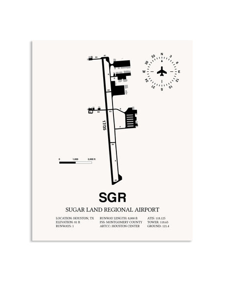 Gray Sugar Land Regional Airport framed poster displayed in an airplane hangar