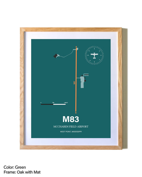 McCharen Field Airport airport map poster in oak frame with mat