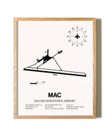 Macon Downtown Airport framed print in natural wood frame
