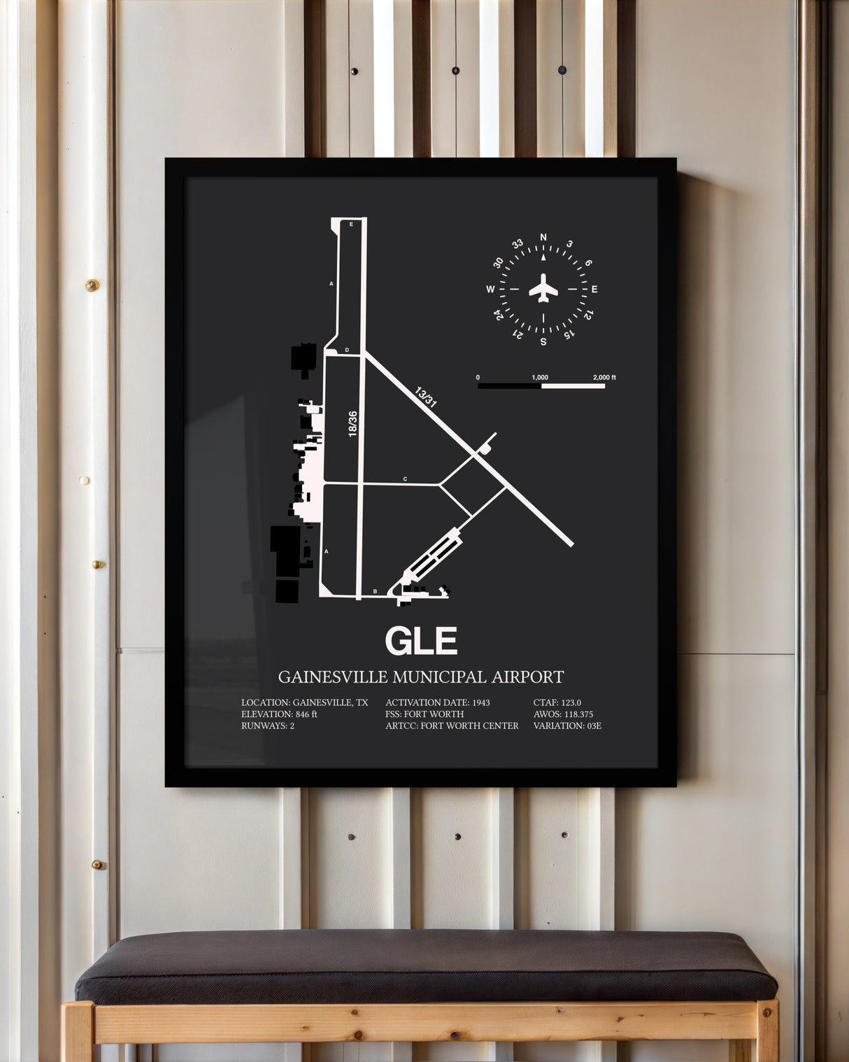 Frame color options for Gainesville Municipal Airport Wall Art