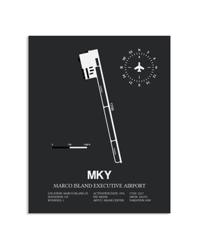 Gray Framed Marco Island Executive Airport layout wall art poster