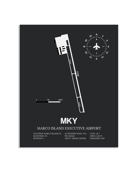 Gray Framed Marco Island Executive Airport layout wall art poster