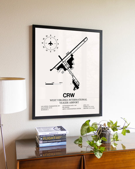 West Virginia International Yeager Airport aviation wall décor in black wood frame