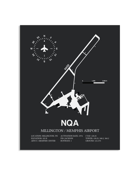 Gray Framed Millington / Memphis Airport layout wall art poster