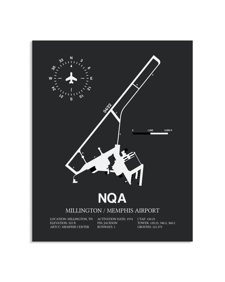 Gray Framed Millington / Memphis Airport layout wall art poster