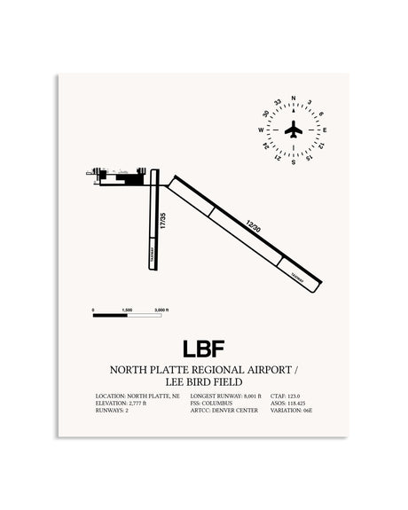 Gray North Platte Regional Airport / Lee Bird Field framed poster displayed in an airplane hangar