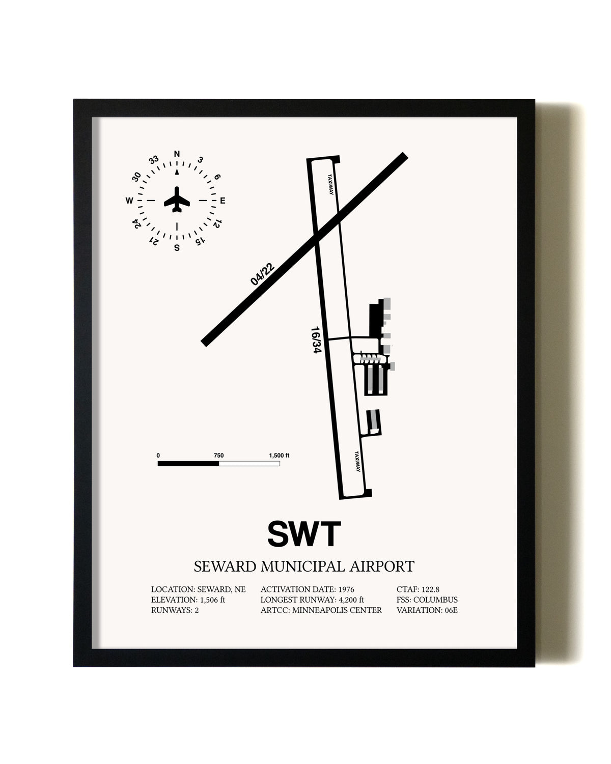 Framed Seward Municipal Airport wall art poster in black frame