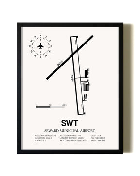 Framed Seward Municipal Airport wall art poster in black frame