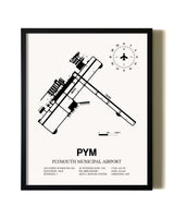 Framed Plymouth Municipal Airport wall art poster in black frame