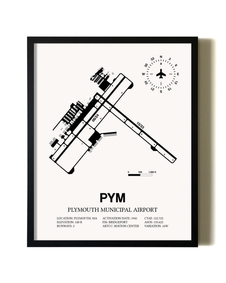 Framed Plymouth Municipal Airport wall art poster in black frame