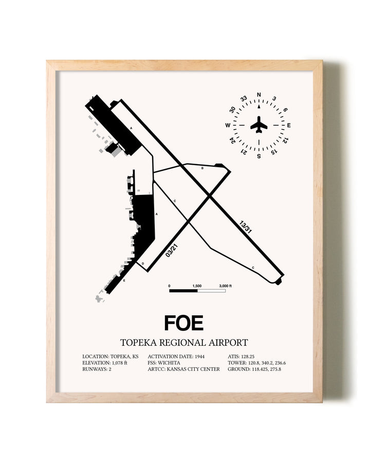 Topeka Regional Airport framed wall art in white frame