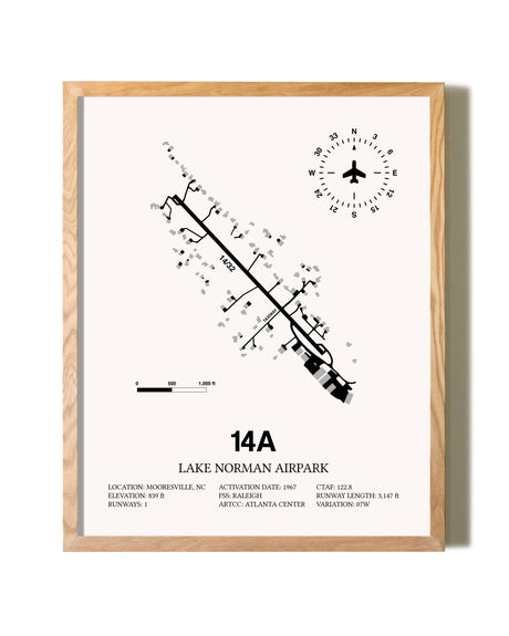 Lake Norman Airpark framed print in natural wood frame