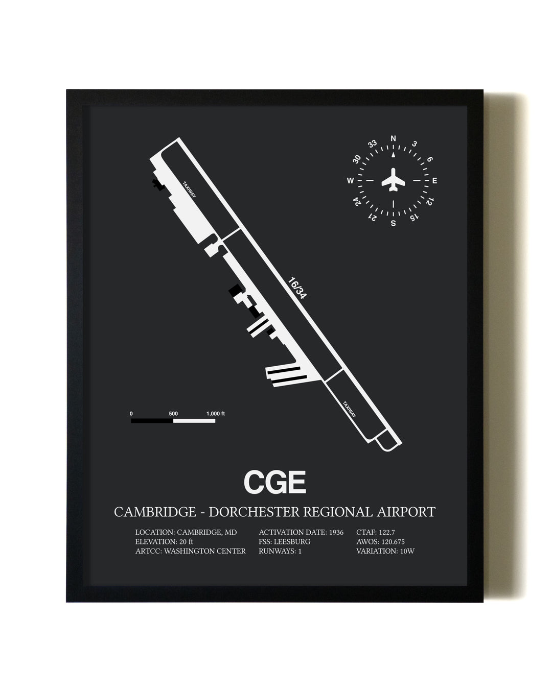 Unframed Cambridge-Dorchester Regional Airport map print poster