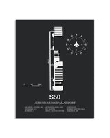 Gray Framed Auburn Municipal Airport layout wall art poster