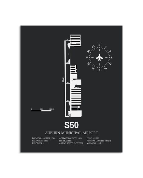 Gray Framed Auburn Municipal Airport layout wall art poster