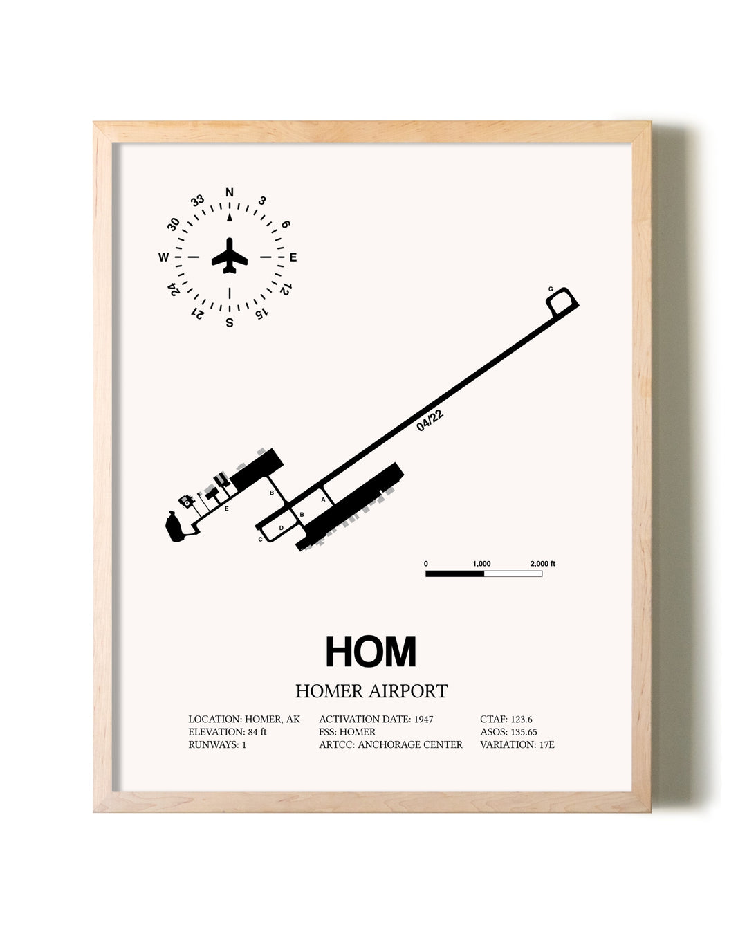 Homer Airport framed wall art in white frame