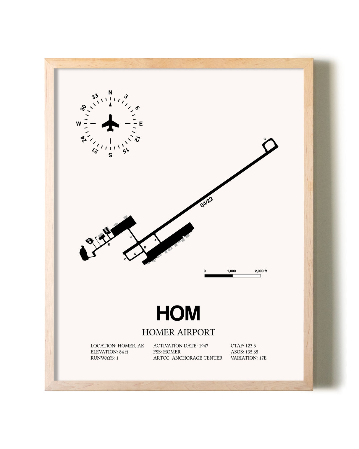Homer Airport framed wall art in white frame
