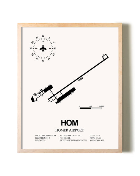 Homer Airport framed wall art in white frame