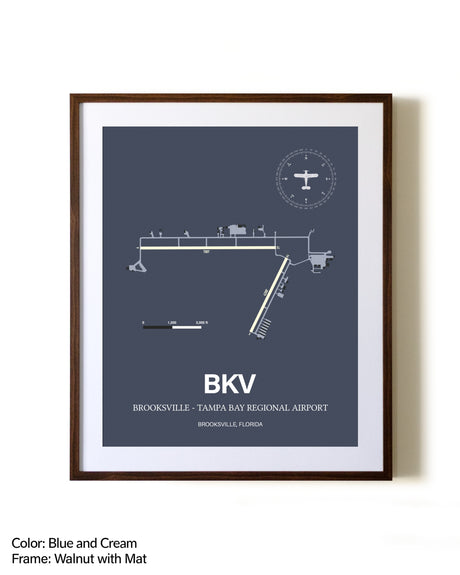 Brooksville-Tampa Bay Regional Airport aviation print in walnut frame with mat