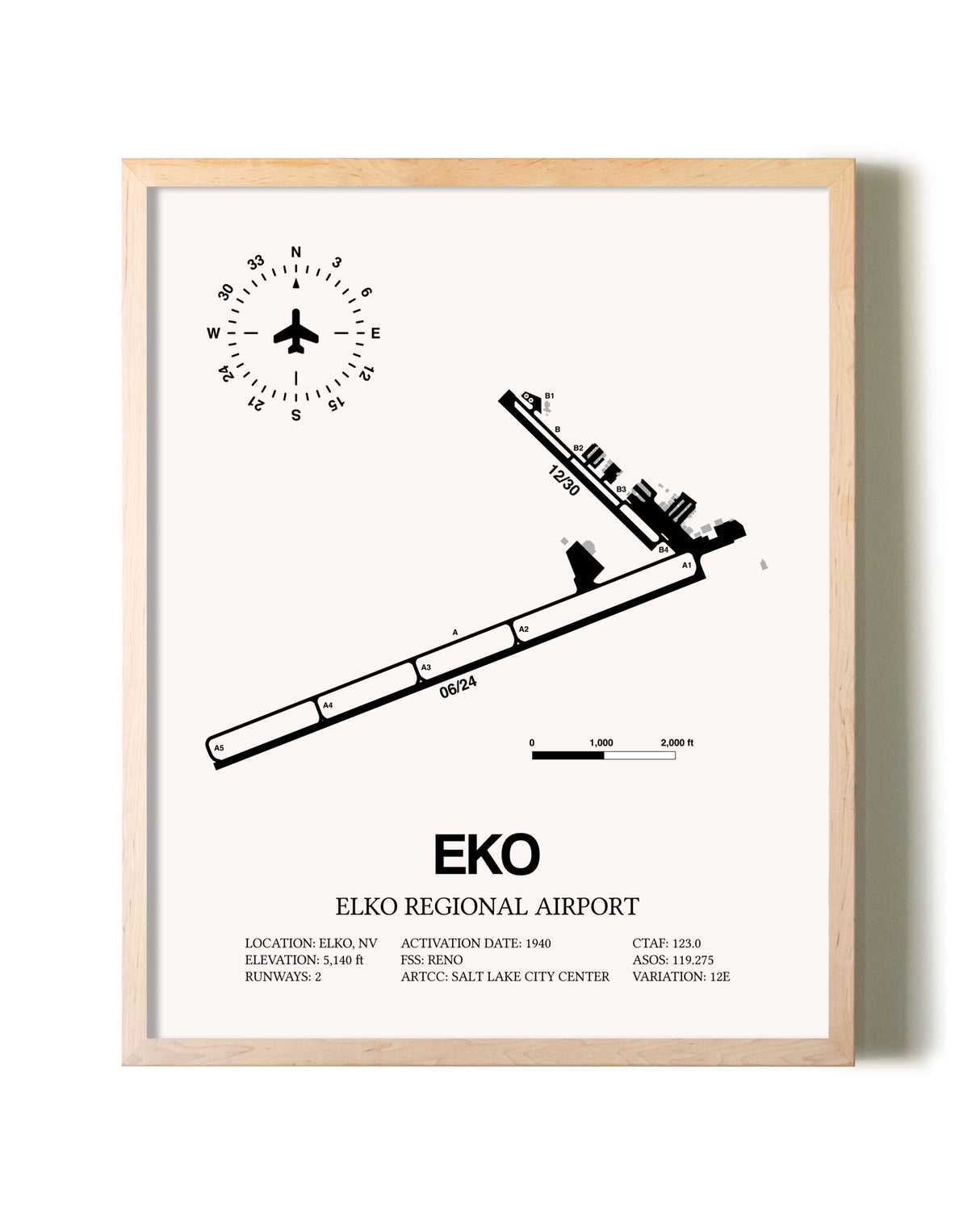 Elko Regional Airport framed wall art in white frame