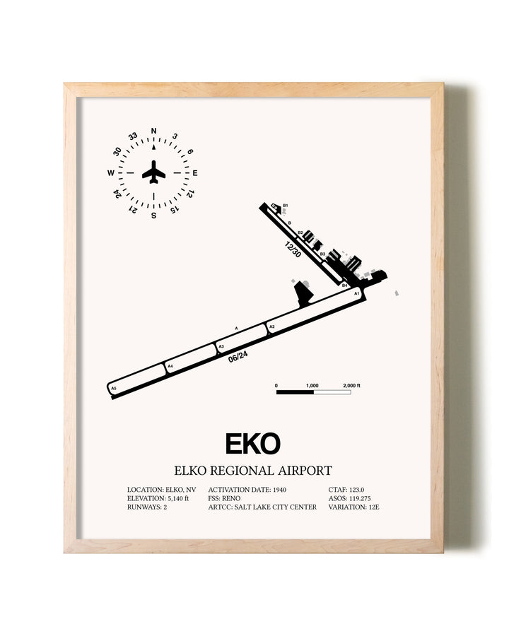 Elko Regional Airport framed wall art in white frame