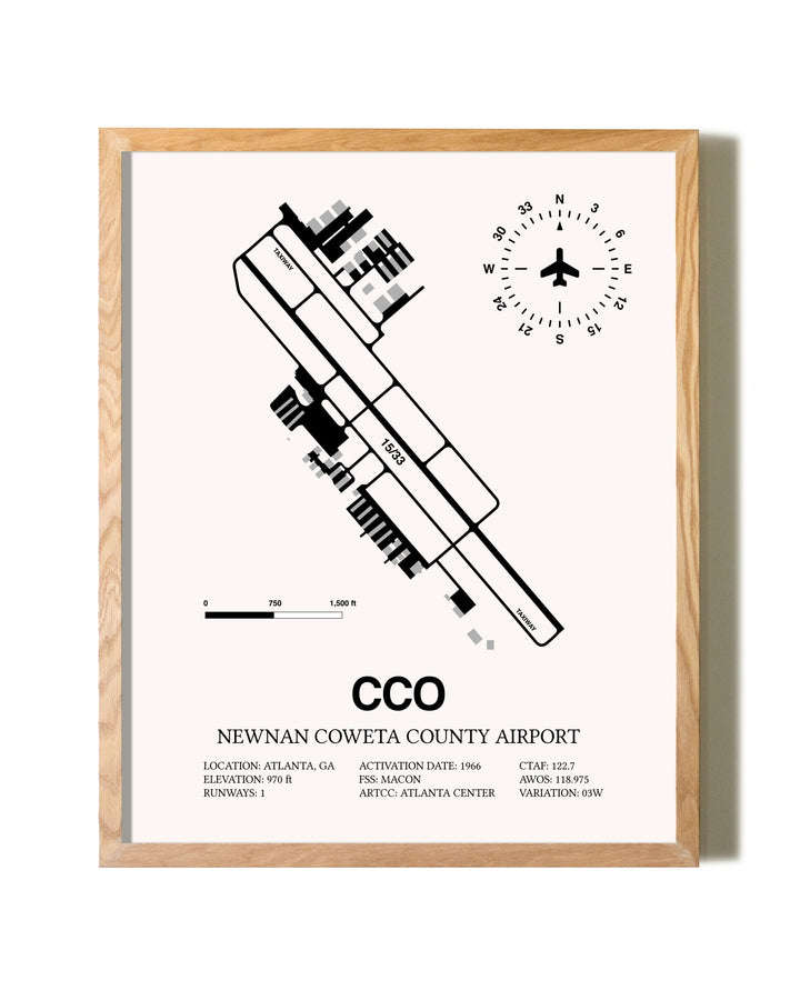 Newnan Coweta County Airport framed print in natural wood frame