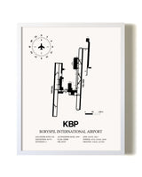 Boryspil International Airport airport map poster in oak frame