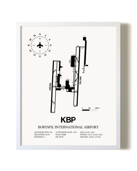 Boryspil International Airport airport map poster in oak frame