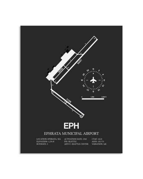 Gray Framed Ephrata Municipal Airport layout wall art poster