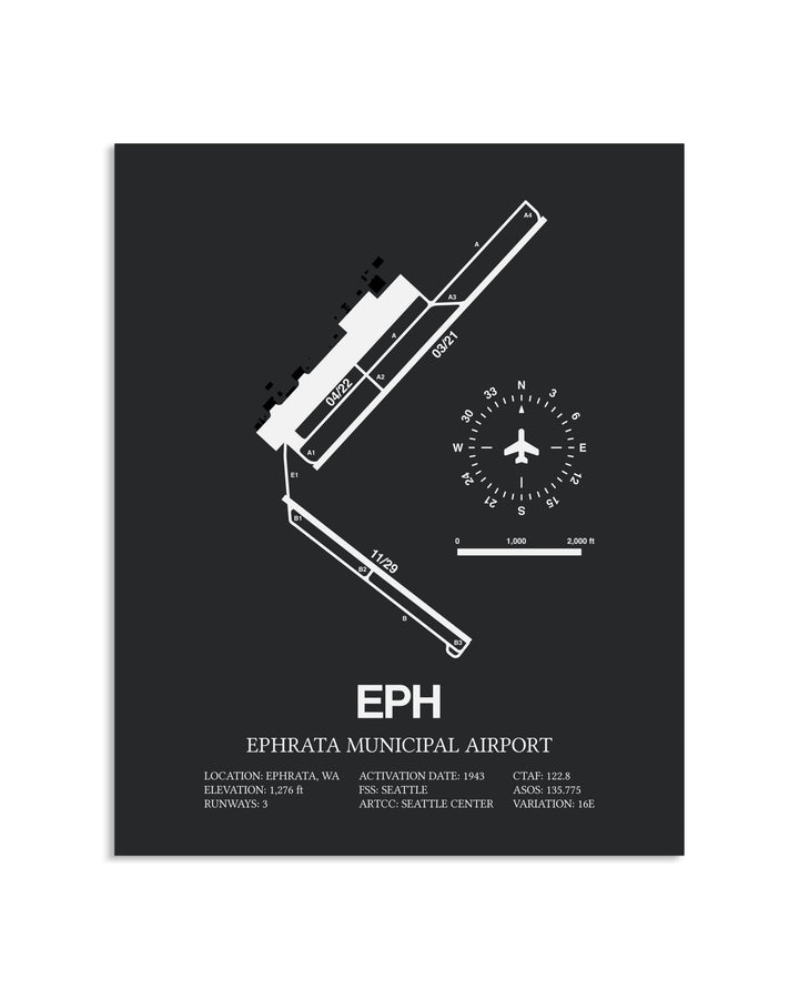 Gray Framed Ephrata Municipal Airport layout wall art poster
