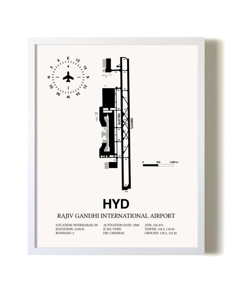 Rajiv Gandhi International Airport airport map poster in oak frame