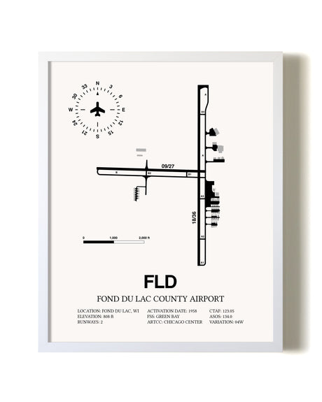 Fond Du Lac County Airport airport map poster in oak frame