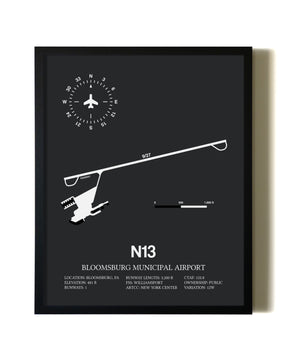 Unframed Bloomsburg Municipal Airport map print poster