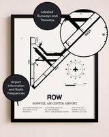 Framed Roswell Air Center Airport layout wall art poster