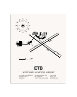 Gray West Bend Municipal Airport framed poster displayed in an airplane hangar