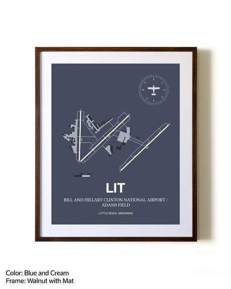 Bill and Hillary Clinton National Airport/Adams Field aviation print in walnut frame with mat