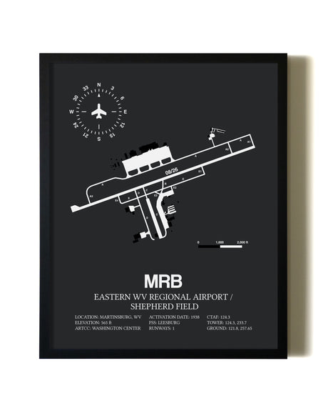 Unframed Eastern WV Regional Airport / Shepherd Field map print poster