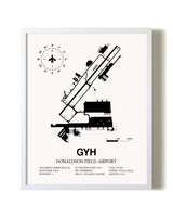 Donaldson Field Airport airport map poster in oak frame