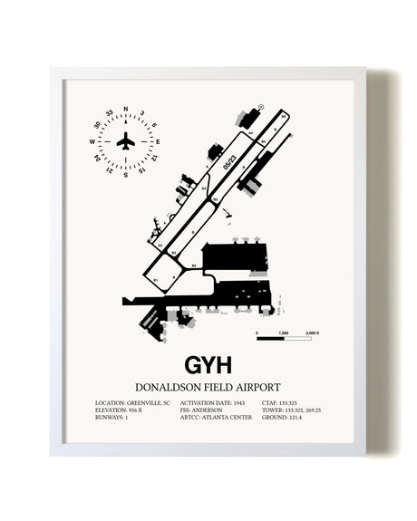 Donaldson Field Airport airport map poster in oak frame