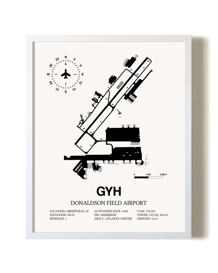 Donaldson Field Airport airport map poster in oak frame